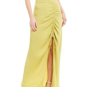 Maxi skirt woman, ruched satin skirt in Golden olive, good condition